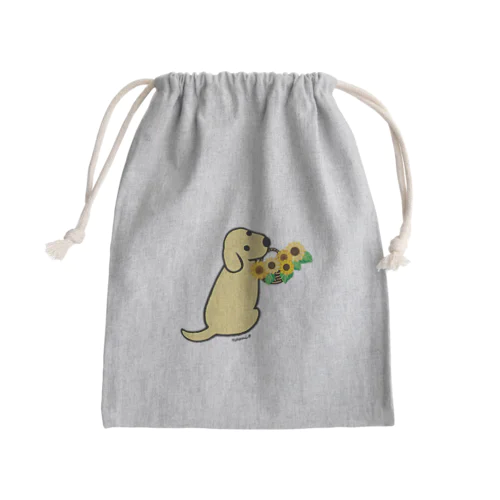 振り向くイエローラブラドールとひまわり Mini Drawstring Bag