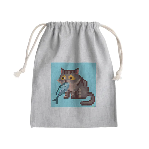 魚を咥えた猫２ Mini Drawstring Bag