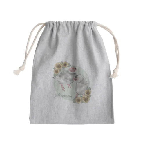 【No.1】I LOVE JAVA SPARROW（ごま塩柄） Mini Drawstring Bag