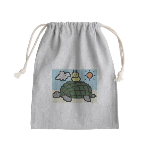 亀に乗る鳥 Mini Drawstring Bag
