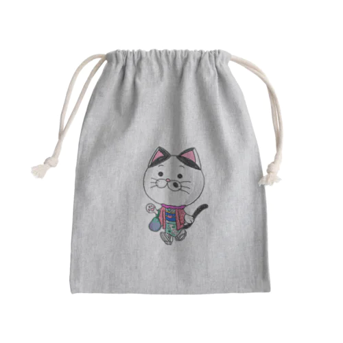 お着物でお出かけニャンコ Mini Drawstring Bag