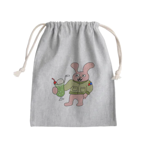 レトロ感溢れるジャケットうさぎとクリームソーダ「ジャケうさ」 Mini Drawstring Bag