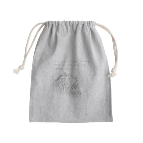 ライオン(グレー　フランス語　世界には全てが必要)   Mini Drawstring Bag