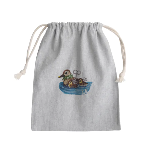 ゼンマイ仕掛けのカルガモの親子 Mini Drawstring Bag