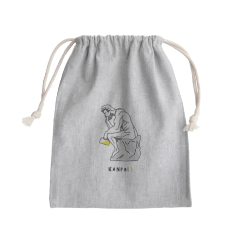 彫刻 × BEER（考える人）黒線画 Mini Drawstring Bag