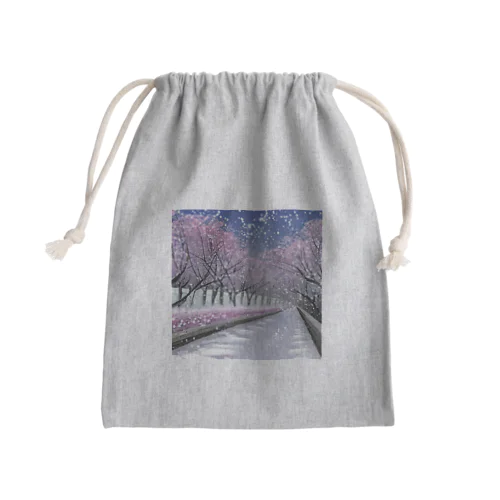 夜の桜並木に雪 Mini Drawstring Bag