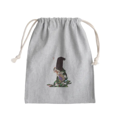 草子さん・黒地に鶴 Mini Drawstring Bag