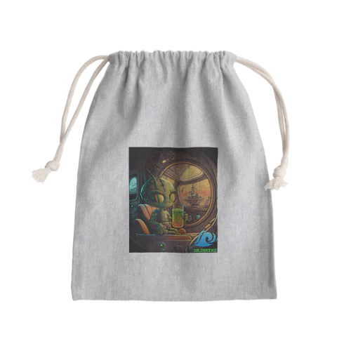 宇宙人は地球の飲み物が大好き Mini Drawstring Bag