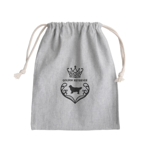 ゴールデンレトリバー　crown heart　onehappiness　black Mini Drawstring Bag