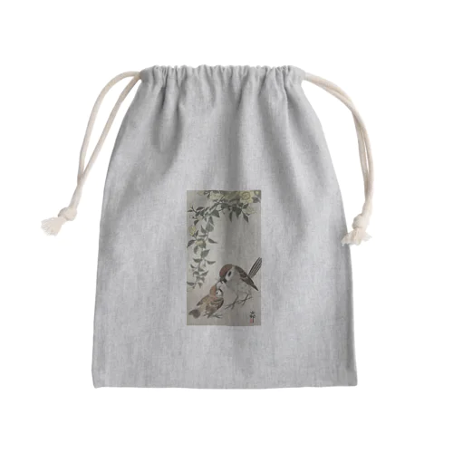 小原古邨　雀の親子  Ohara Koson / Birds and plants Mini Drawstring Bag