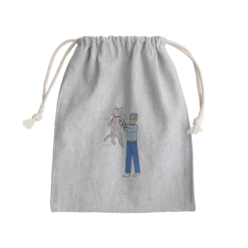 猫を抱っこして喜ぶおじさん Mini Drawstring Bag