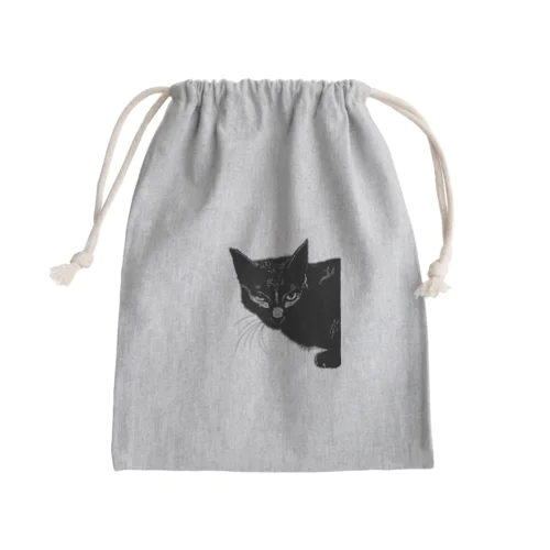 カッコよく覗きに来た黒猫 Mini Drawstring Bag