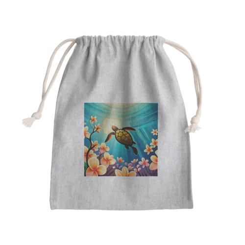 海亀とプルメリア Mini Drawstring Bag