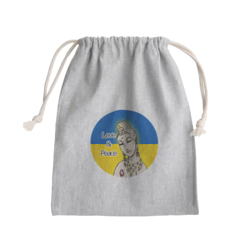 Love＆Peace観世音菩薩ウクライナ国旗背景 Mini Drawstring Bag
