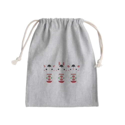 可愛い動物こけしトリオ Mini Drawstring Bag