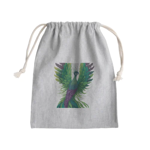 緑色の鮮やかな孔雀 Mini Drawstring Bag
