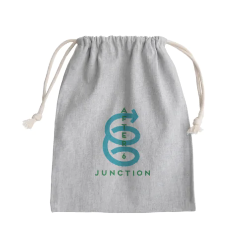 【6周年記念ロゴ】きんちゃく（グリーンロゴ／グレー） Mini Drawstring Bag