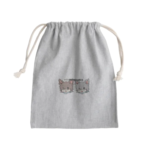 チワワ-チョコタン&ブルーグレー・イザベラタン「I♡CHIHUAHUA」 Mini Drawstring Bag