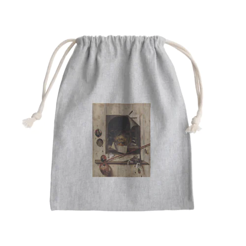 ヴァニタス画のあるアトリエの壁 / Trompe l'oeil with Studio Wall and Vanitas Still Life Mini Drawstring Bag