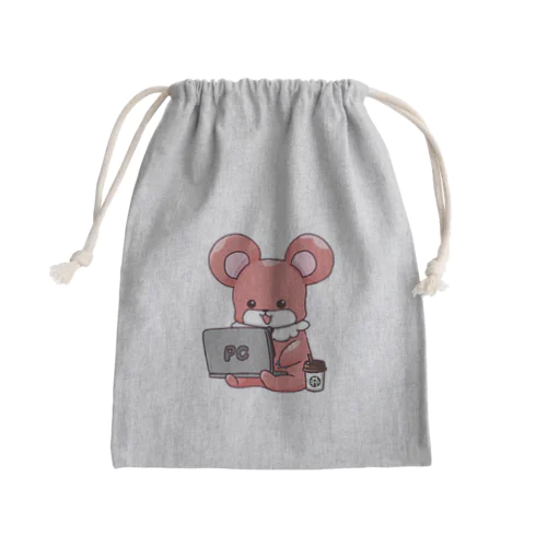 カフェでパソコンしているパンナコッタ Mini Drawstring Bag