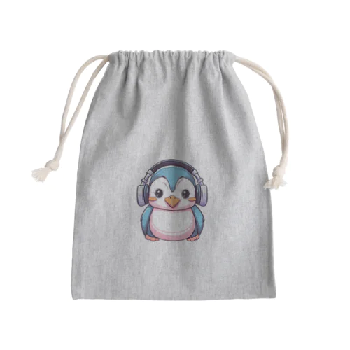 ヘッドホンを付けているペンギン Mini Drawstring Bag