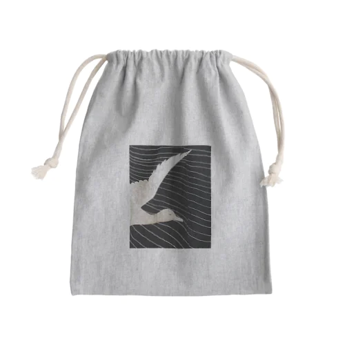 黒と白　水鳥の柄 Mini Drawstring Bag