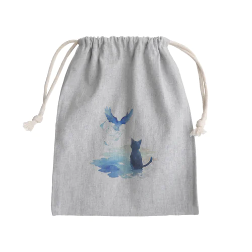 黒猫と青い鳥 Mini Drawstring Bag