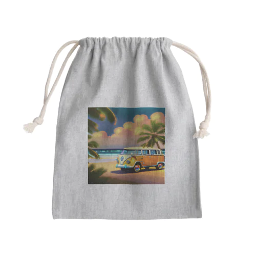 白い砂浜とフォルクスワーゲン Mini Drawstring Bag