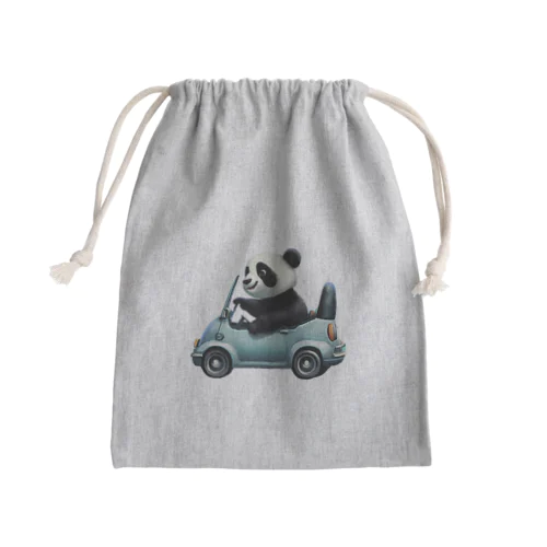 Panda driving a car（車を運転するパンダ） Mini Drawstring Bag