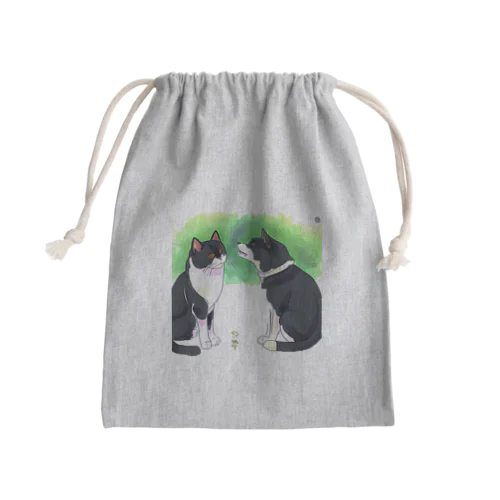 はち割れ猫と黒柴犬のイラストグッズ Mini Drawstring Bag