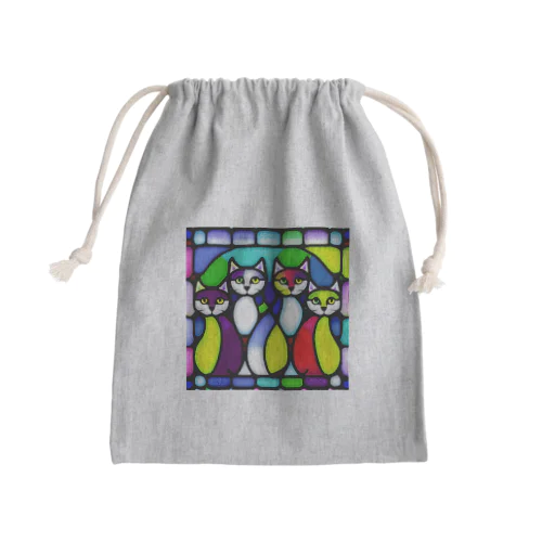 4匹の猫B　ステンドグラス風 Mini Drawstring Bag