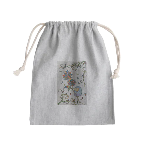 カラフルな花とハリネズミ Mini Drawstring Bag
