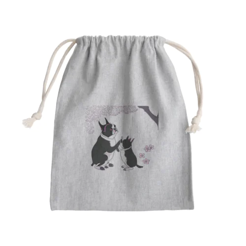 ふとっちょボストン親子と桜 Mini Drawstring Bag