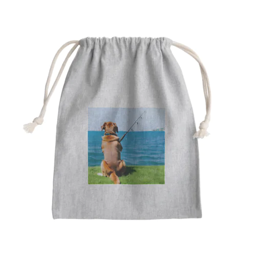 the dog is fishing fish Mini Drawstring Bag