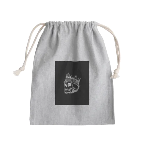 Black White Illustrated Skull King  Mini Drawstring Bag