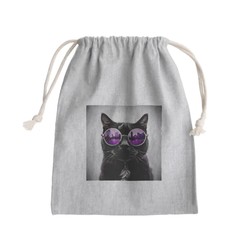 黒猫紫サングラス Mini Drawstring Bag