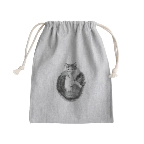 毛づくろいニャンコ(モノクロ) Mini Drawstring Bag