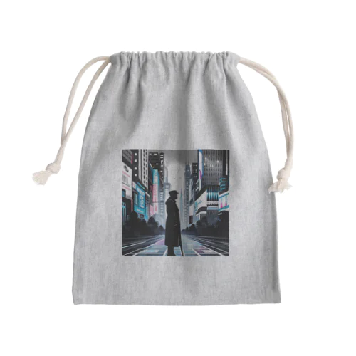 モノクロ未来都市シルエットコート Mini Drawstring Bag