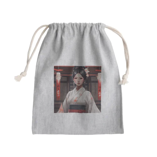 黒髪の美しいポニーテール姿の巫女さん Mini Drawstring Bag