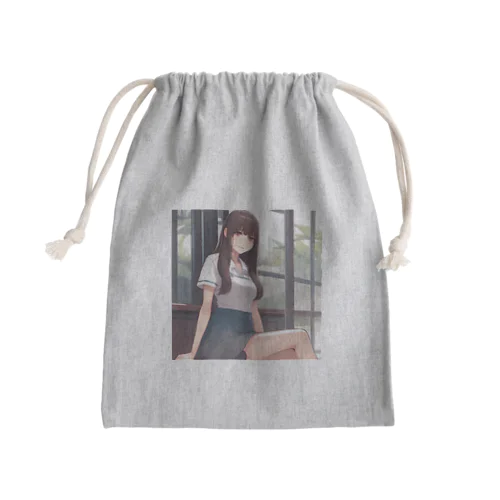 ロングヘアのかわいい女性のグッズ Mini Drawstring Bag