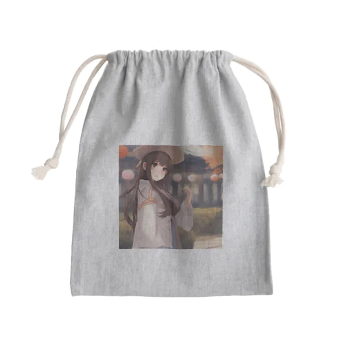 可愛らしいロングヘアの女性のグッズ Mini Drawstring Bag