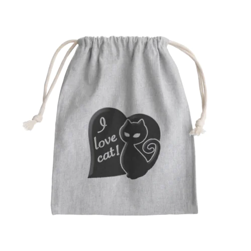 I love cat! Mini Drawstring Bag