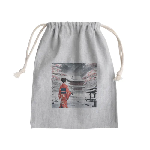 和服女性と雪景色 Mini Drawstring Bag