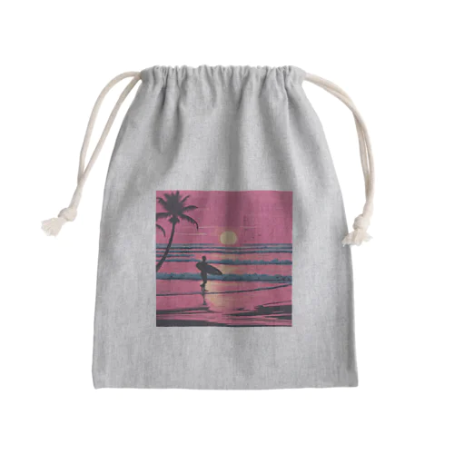 Tropical Beach Surfer Mini Drawstring Bag