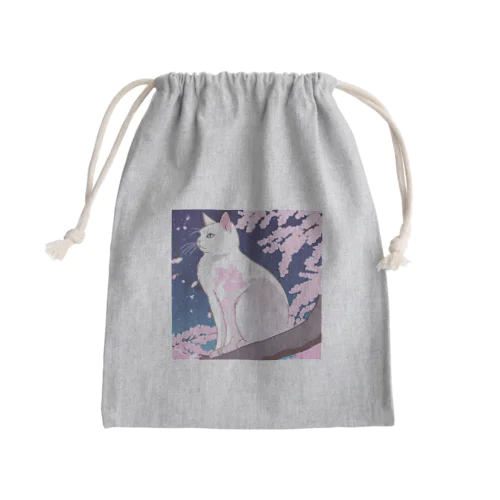 白猫　夜 Mini Drawstring Bag