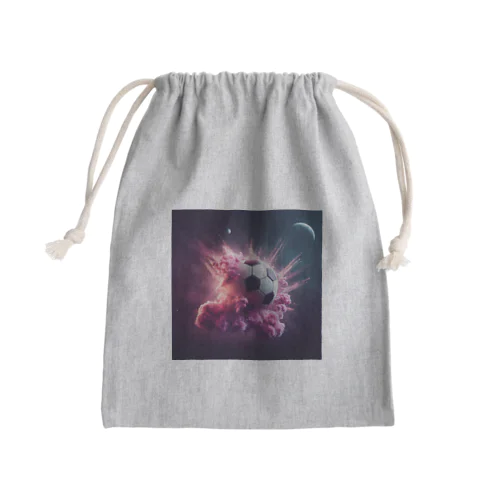 宇宙の中でピンク色の煙を放ち爆発するサッカーボール③ Mini Drawstring Bag