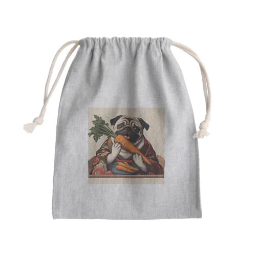 にんじんを持つ パグ Mini Drawstring Bag