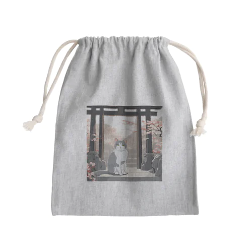 鳥居下のハチワレにゃんこ Mini Drawstring Bag