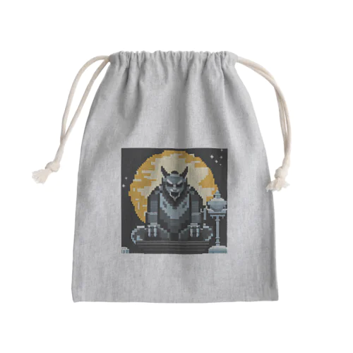 満月を背景に祀られる狼男の像のドット絵 Mini Drawstring Bag