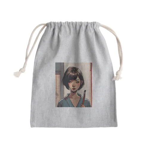 おかっぱ頭のミステリアスな女性画家 Mini Drawstring Bag